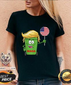 Hot Trump Maga Cartoon Garbage Can American Flag V-neck