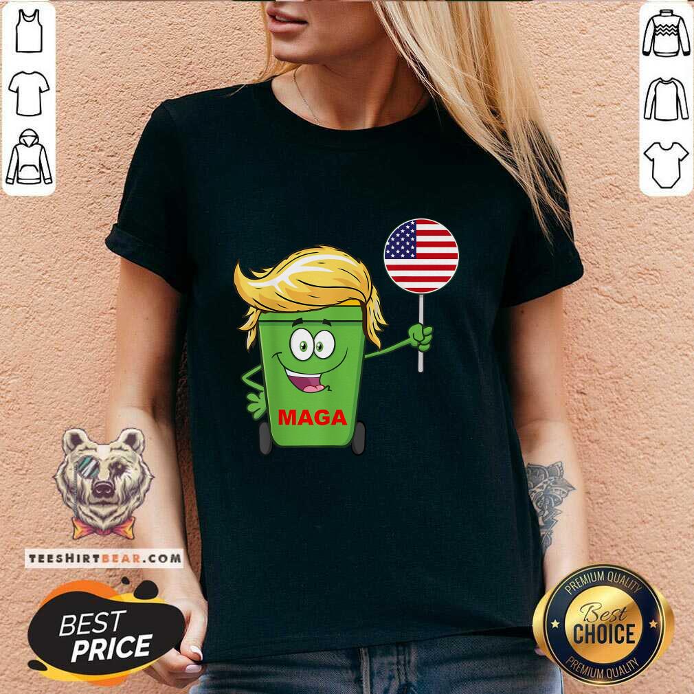 Hot Trump Maga Cartoon Garbage Can American Flag V-neck