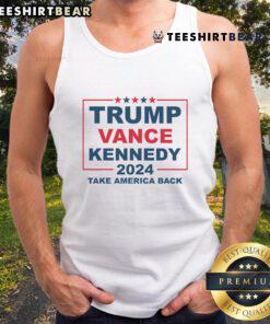 Hot Trump Vance Kennedy presidential campaign flag USA tank top featuring bold graphics and patriotic colors.