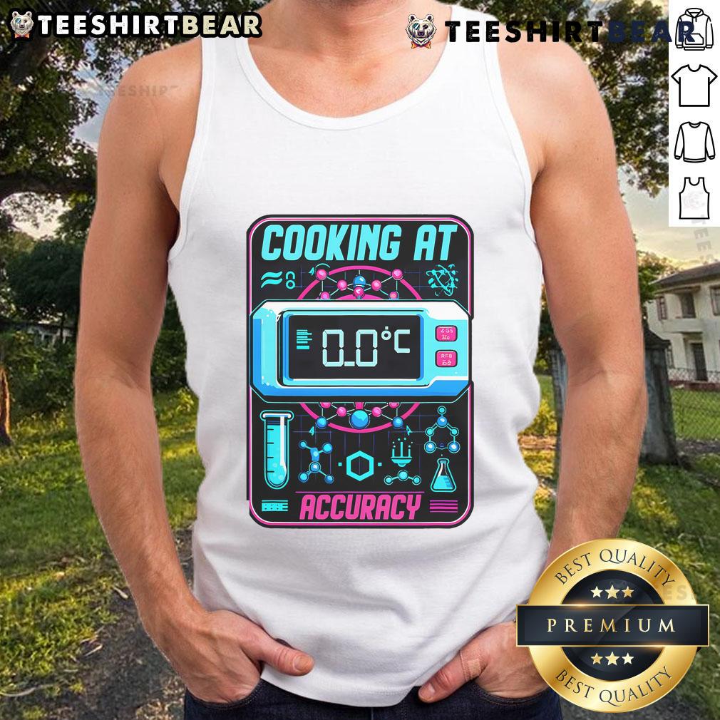 Person wearing a 'Nice Cooking' tank top, showcasing molecular gastronomy techniques in a modern kitchen setting.