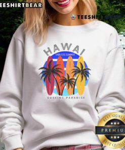 Cozy Nice Hawaii Surfing Paradise sweatshirt featuring vibrant beach graphics, perfect for an endless summer vibe.