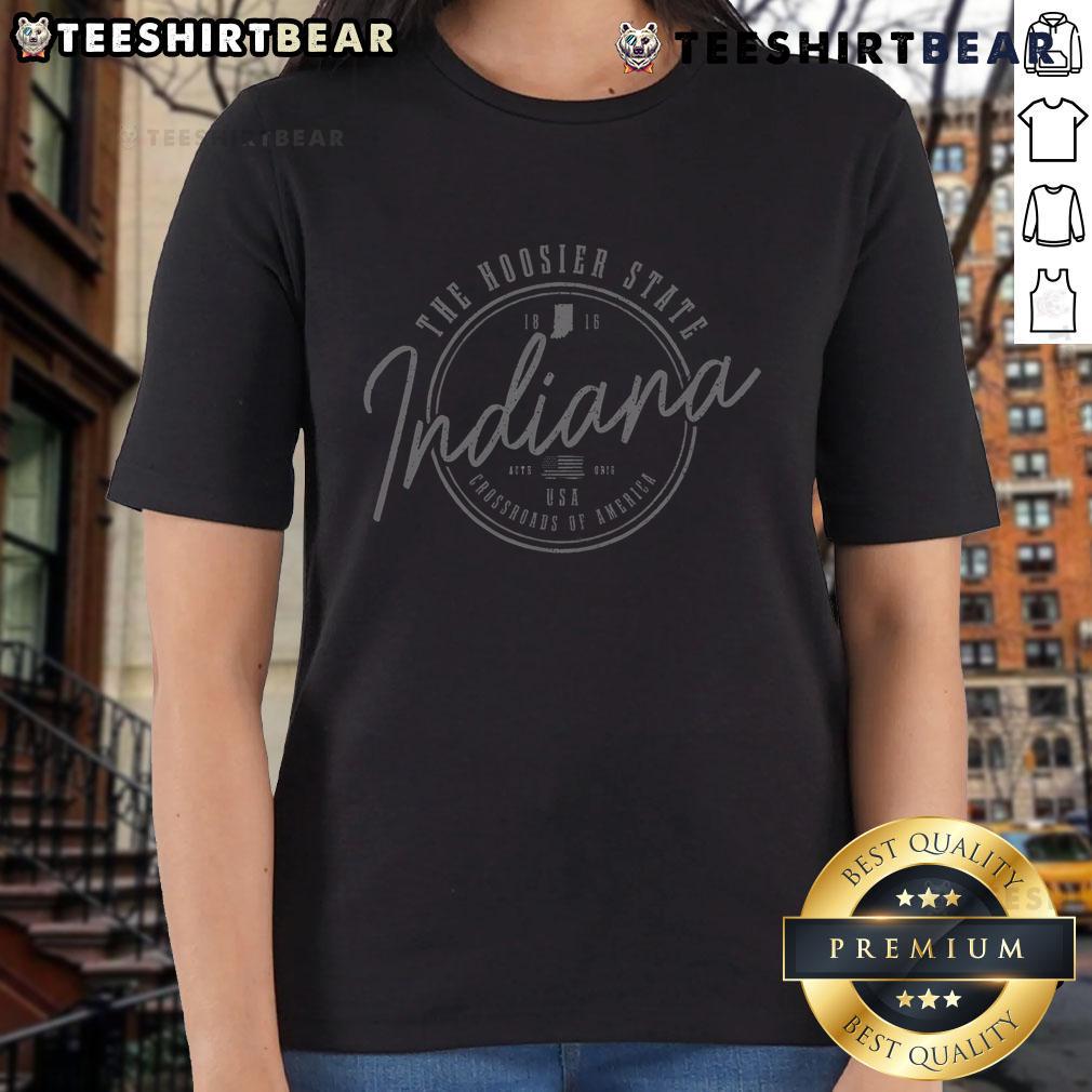 Nice Indiana ladies tee celebrating the Hoosier State, est. 1816, showcasing patriotic pride in Indiana.