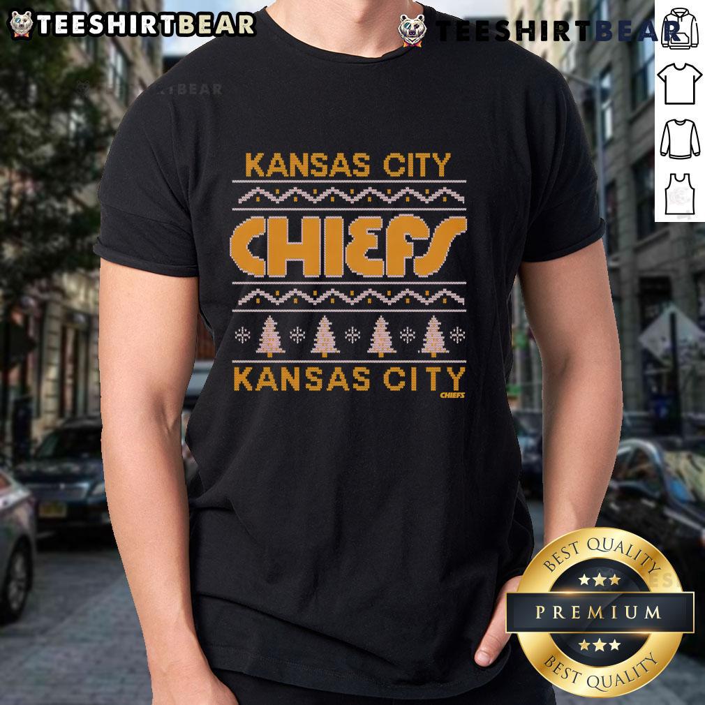 Nice Kansas City Chiefs holiday T-shirt featuring festive colors and team logo, perfect for game day celebrations.
