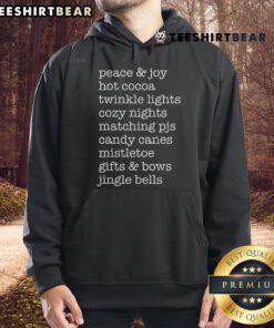 Cozy nights hoodie with Nice Peace and Joy design, featuring hot cocoa and twinkle lights for a festive vibe.