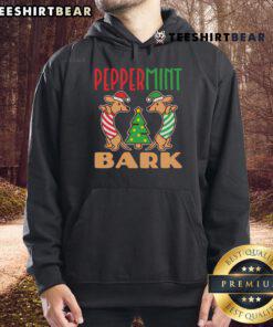 Adorable Doxie Dachshund in a Christmas hoodie, featuring a fun peppermint bark pun, perfect for festive holiday cheer.