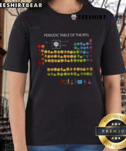Colorful periodic table of RPG ladies graphic on a stylish tee, perfect for gamers and RPG enthusiasts.