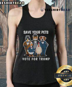 Nice Save Your Pets and Vote for Trump Tank Top featuring bold text and patriotic colors, perfect for supporters.