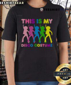 1970s ladies disco costume at a family party, showcasing vibrant colors and retro style for a fun celebration.
