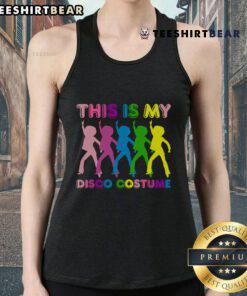 1970s disco costume featuring a vibrant tank top, worn at a family party, showcasing retro style and fun vibes.