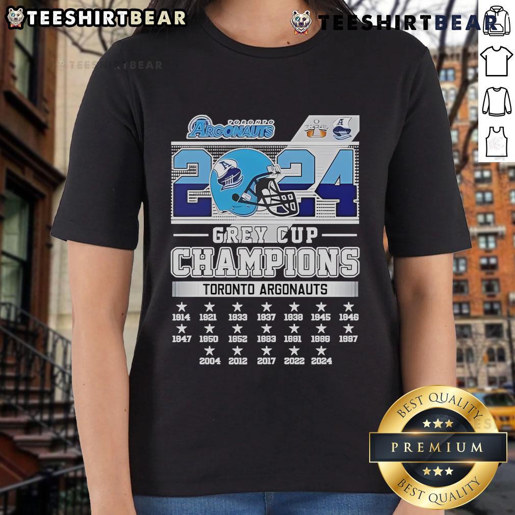 Alt Text: Official 2024 Grey Cup Champions Toronto Argonauts ladies tee featuring team logo and stylish design.