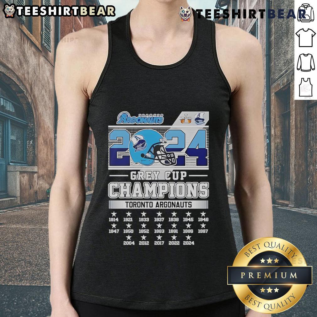Official 2024 Grey Cup Champions Toronto Argonauts tank top featuring team logo and colors, perfect for fans.