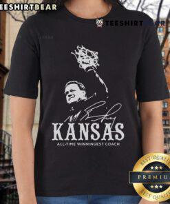 Official Bill Self Kansas All-Time Winningest Coach ladies tee featuring team colors and logo, celebrating his coaching success.