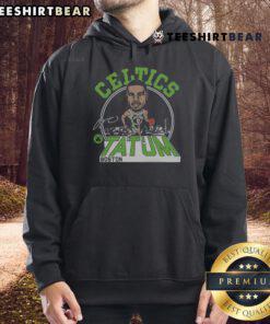 Official Celtics Jayson Tatum Signature Hoodie displayed on a hanger, showcasing team colors and signature design.