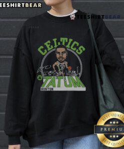 Official Celtics Jayson Tatum signature sweatshirt showcasing team colors and player details for fans and collectors.
