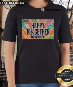 Official Happy Together Tour 2025 Ladies Tee featuring vibrant colors and stylish design for fans of the tour.