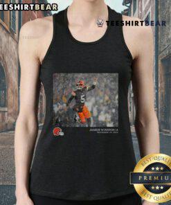 Alt Text: Jameis Winston wearing a Cleveland Browns NFL tank top during Week 12, showcasing team spirit and style.