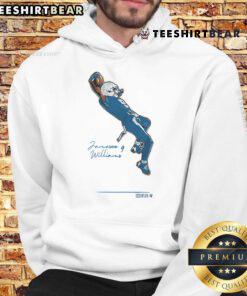 Jameson Williams celebrating a touchdown in the NFL, wearing the Official Jameson Williams TD NFL Celebration Hoodie.