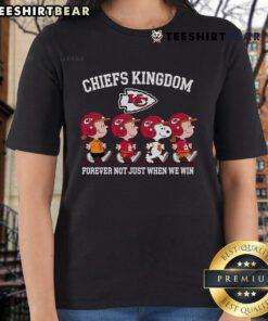 Official Kansas City Chiefs Snoopy and Friends tee for ladies, celebrating Chiefs Kingdom Forever, perfect for fans.