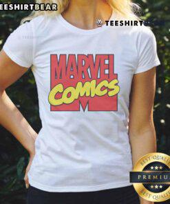Official Marvel Comics retro logo 1990 ladies tee featuring classic comic design and vibrant colors for stylish fans.