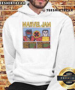 Alt Text: Official Marvel Jam Nightcrawler and Colossus hoodie featuring vibrant graphics of iconic X-Men characters.