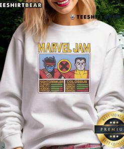 Official Marvel Jam Nightcrawler and Colossus sweatshirt featuring vibrant designs of iconic X-Men characters.