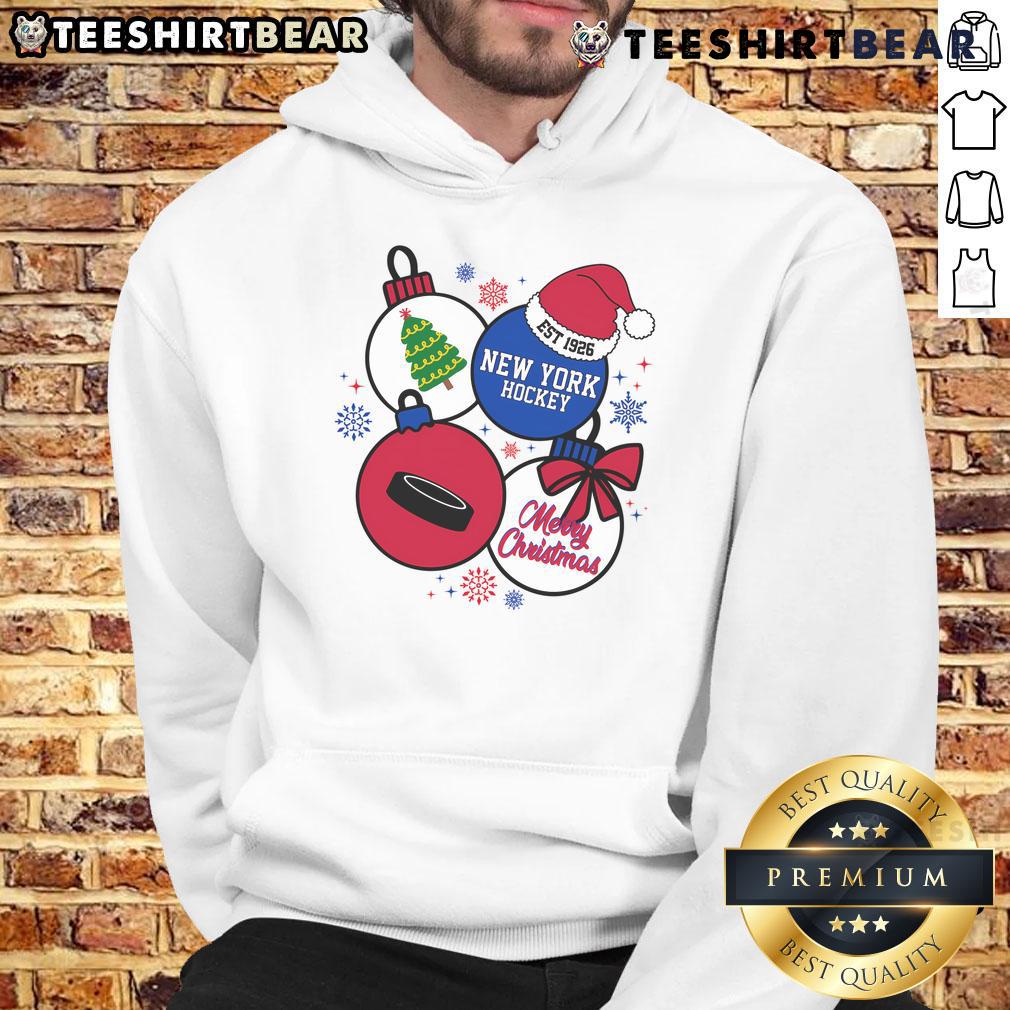 Official Merry Christmas New York Hockey Est 1926 Hoodie featuring festive design and team logo for holiday spirit.