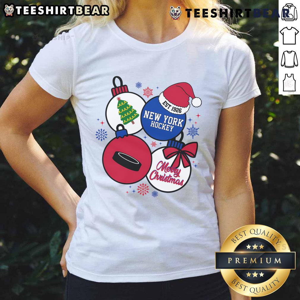 Official Merry Christmas New York Hockey Est 1926 Ladies Tee featuring festive graphics and a stylish design.