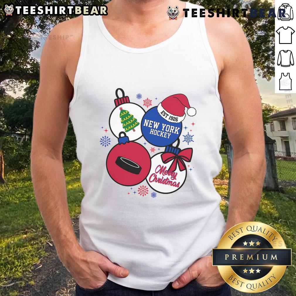 Official Merry Christmas New York Hockey Est 1926 Tank Top featuring festive design and team logo for holiday spirit.