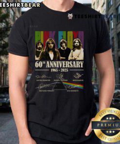 Alt Text: Official Pink Floyd 60th Anniversary 1965-2025 t-shirt featuring signatures and a heartfelt Thank You For The Memories design.