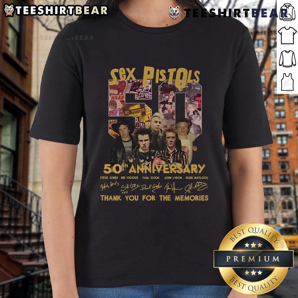 Official Sex Pistols 50th Anniversary tee for ladies featuring a vintage design celebrating punk rock history.
