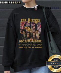 Official Sex Pistols 50th Anniversary sweatshirt featuring a retro design celebrating the band's iconic legacy.