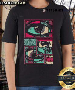 Surreal psychedelic ladies tee featuring eye fragments from Official Soulisfree collection, perfect for unique fashion lovers.