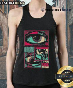 Surreal psychedelic tank top featuring official Soulisfree Facial Fragments eye design, perfect for unique fashion statements.