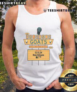 Official The Mountain Goats tank top from Dec 13, 2024 concert at Tipitina's, New Orleans, LA, featuring vibrant design.