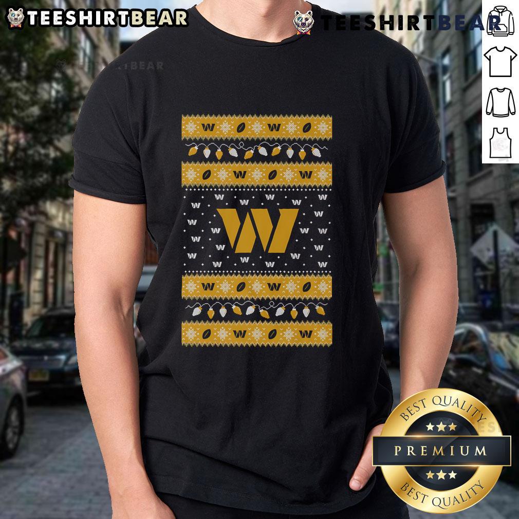 Official Washington Commanders Holiday Christmas T-Shirt featuring team logo and festive design for fans.