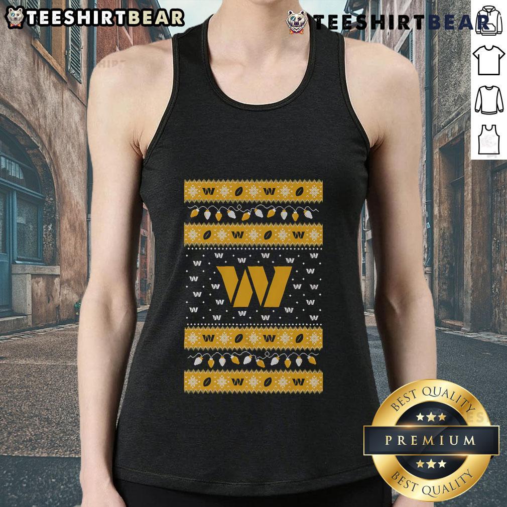 Official Washington Commanders holiday Christmas tank top featuring festive design and team logo for fans.