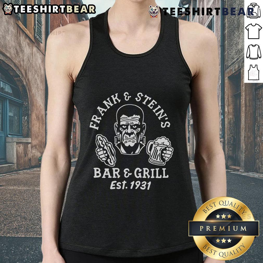 Funny Halloween Party tank top featuring Premium Frank and Steins Bar and Grill design for festive celebrations.
