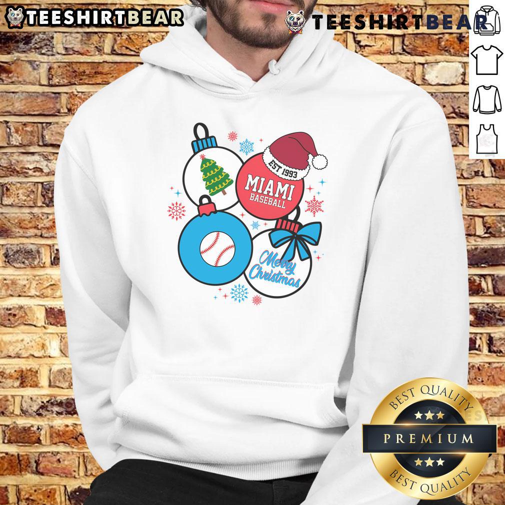 Premium Merry Christmas Miami Baseball Est 1993 Hoodie featuring festive design and comfortable fit for holiday cheer.