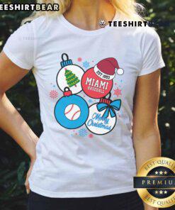 Premium Merry Christmas Miami Baseball Est 1993 Ladies Tee featuring festive design and comfortable fit for holiday cheer.