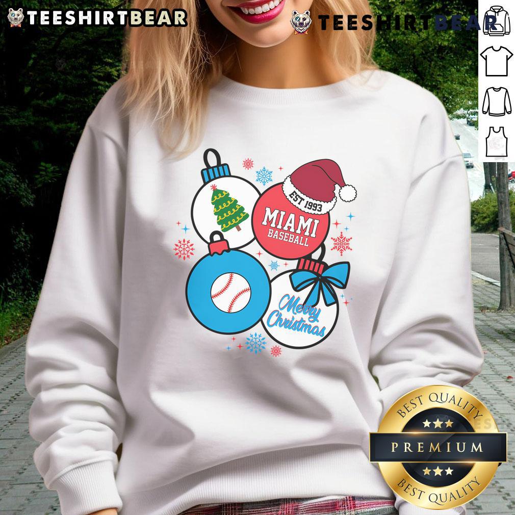 Premium Merry Christmas Miami Baseball Est 1993 Sweatshirt design featuring festive graphics and cozy style.