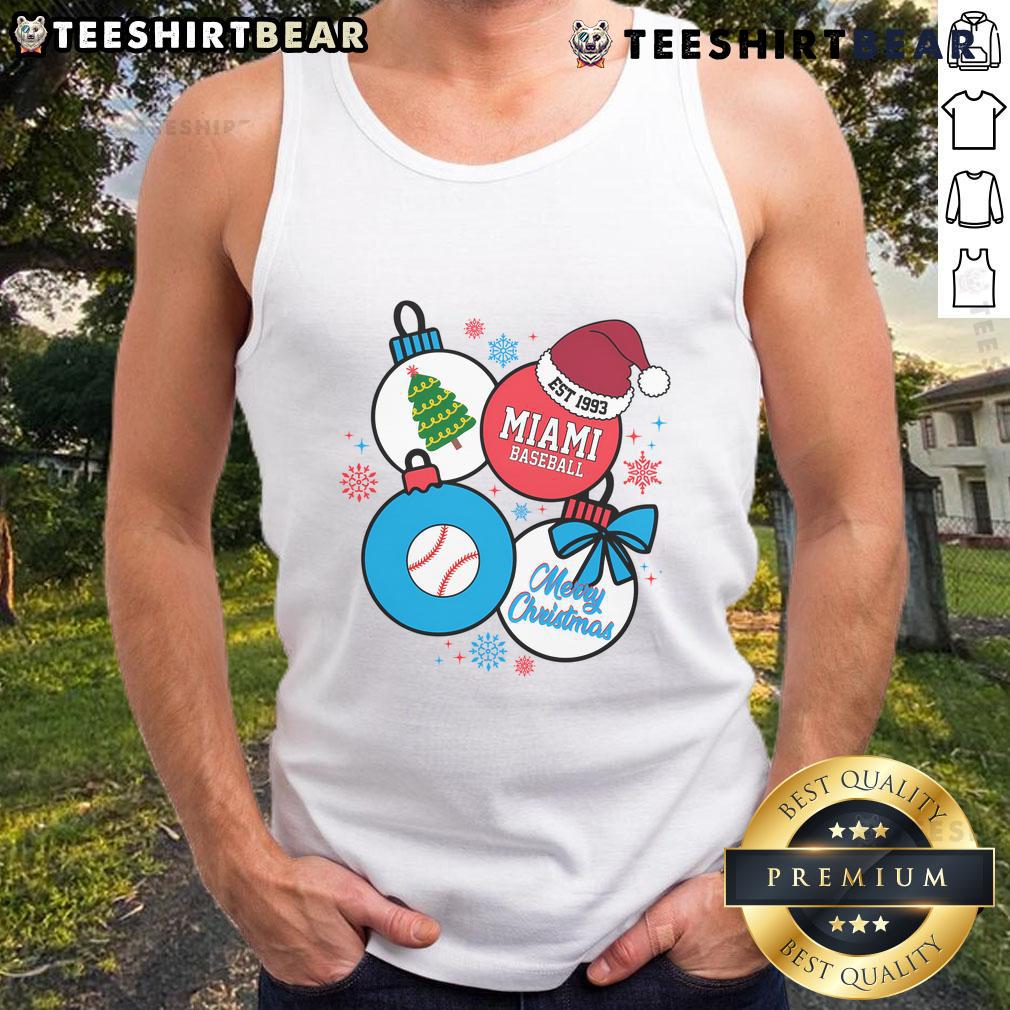Premium Merry Christmas Miami Baseball Est 1993 Tank Top featuring festive graphics for holiday sports enthusiasts.