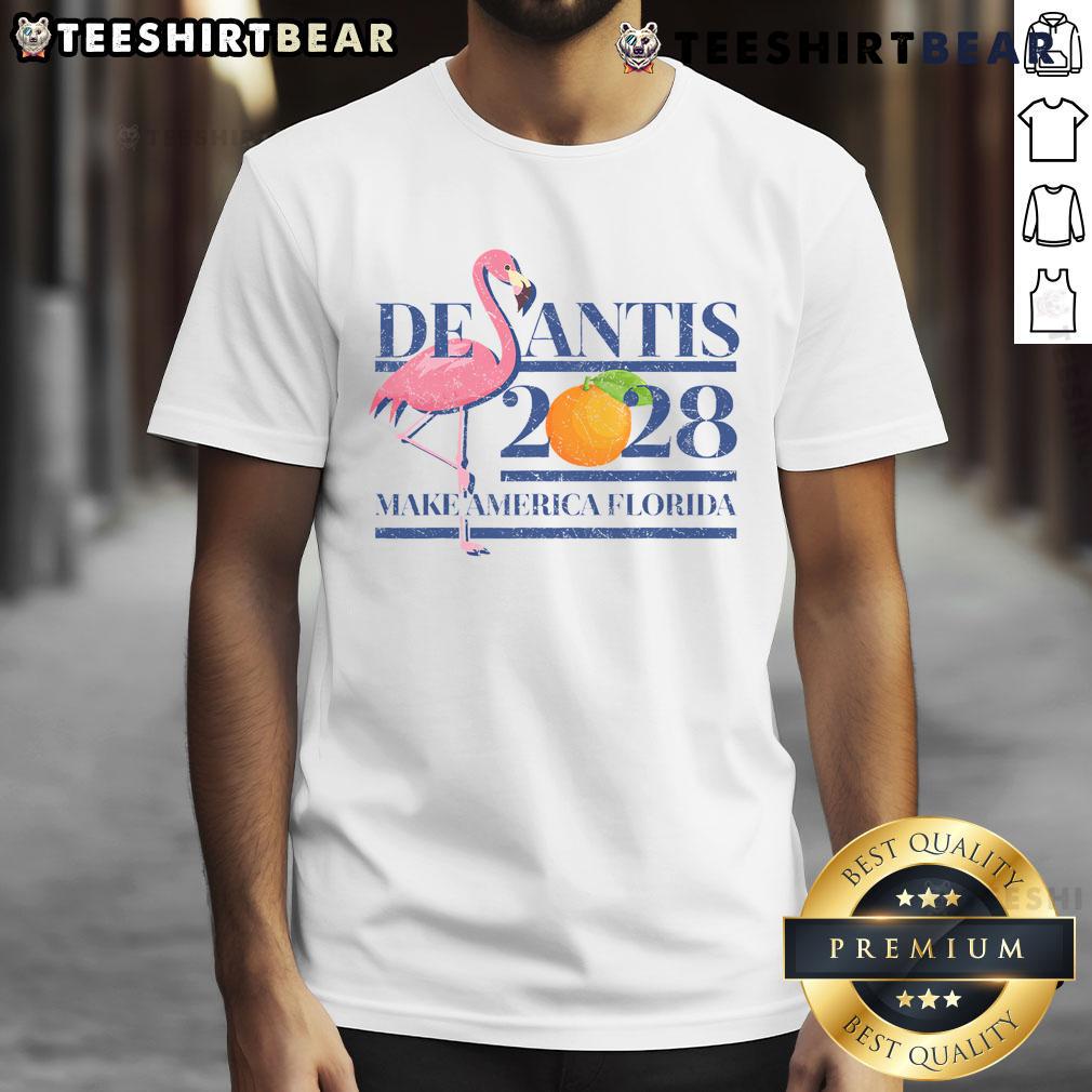 Alt Text: Top DeSantis 2028 Make America Florida T-Shirt featuring bold graphics and patriotic colors for supporters of Ron DeSantis.