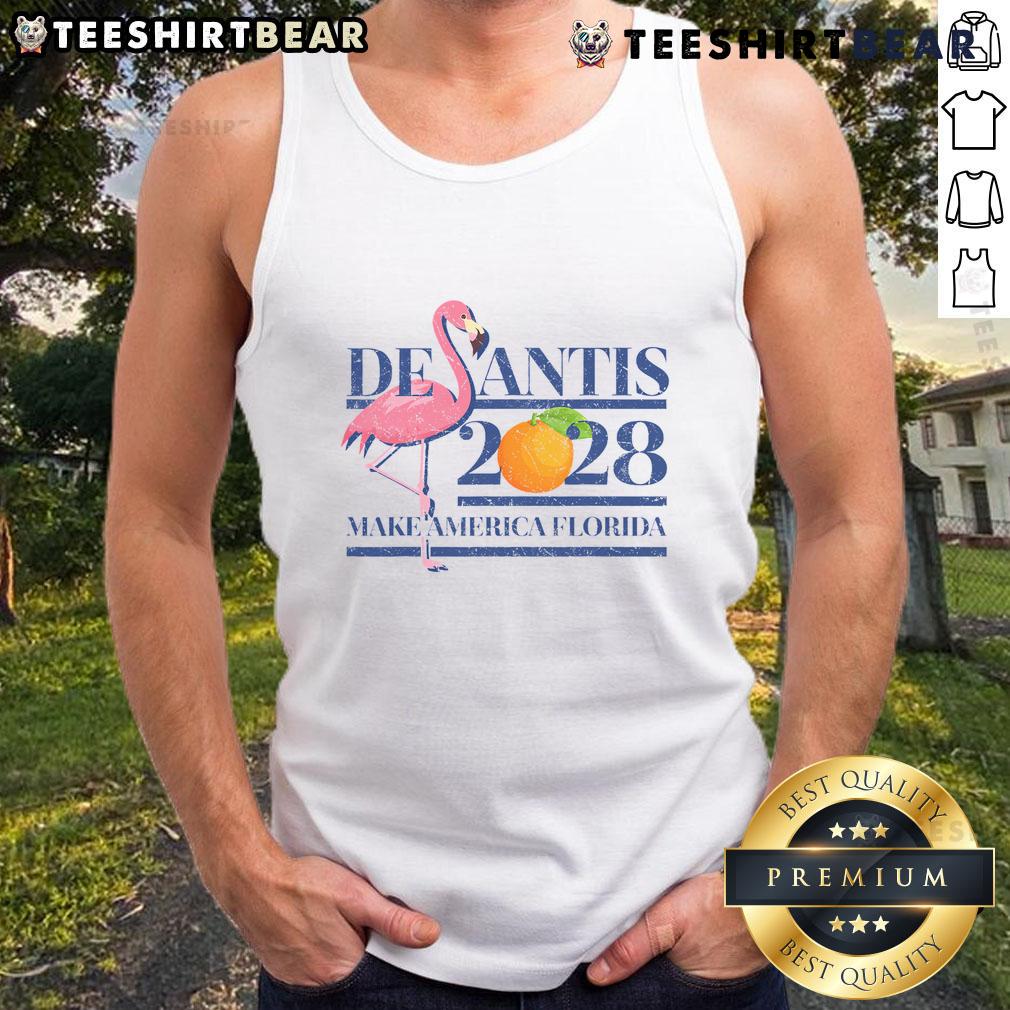 Top Desantis 2028 Make America Florida tank top featuring bold graphics and vibrant colors for political supporters.