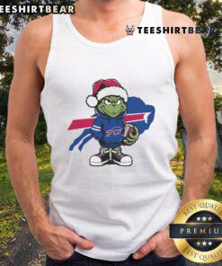 Buffalo Bills Christmas tank top featuring a Grinch hugging a football, perfect for holiday cheer and game day spirit.