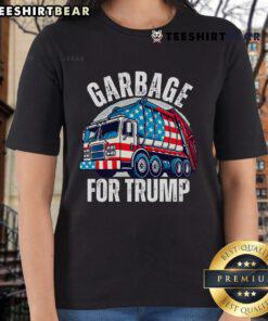 Top Proud Trump Garbage Supporter Tee for Ladies featuring bold text and a vibrant design celebrating Trump supporters.