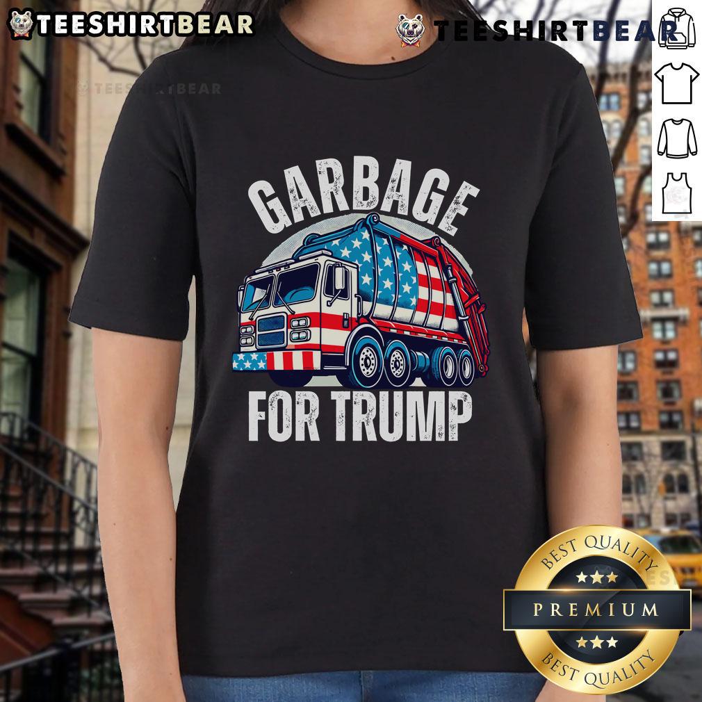 Top Proud Trump Garbage Supporter Tee for Ladies featuring bold text and a vibrant design celebrating Trump supporters.
