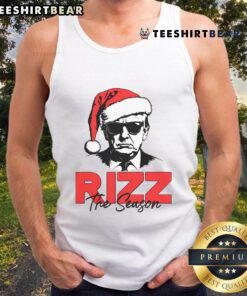 Funny Christmas tank top featuring Trump 2024 and Santa Rizzler design, perfect for holiday humor and festive spirit.