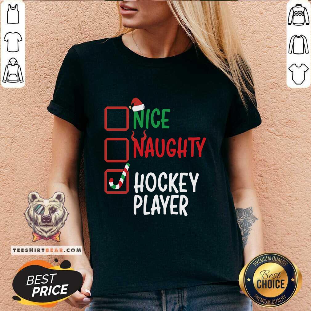Top Santa's List Nice Or Naughty Christmas Fun Hockey Player V-neck