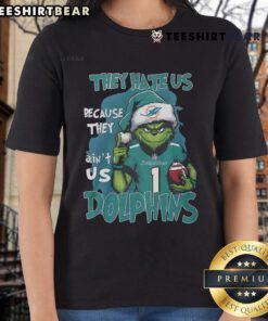 Miami Dolphins ladies tee featuring 'They Hate Us Because They Ain't Us' slogan, perfect for female football fans.