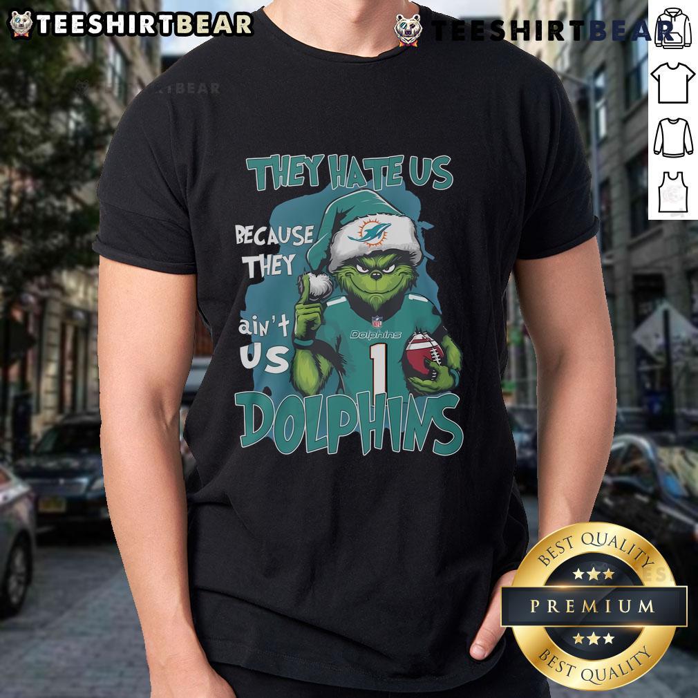 Top They Hate Us Because They Aint Us Miami Dolphins T-Shirt showcasing vibrant team colors and logo, perfect for fans.